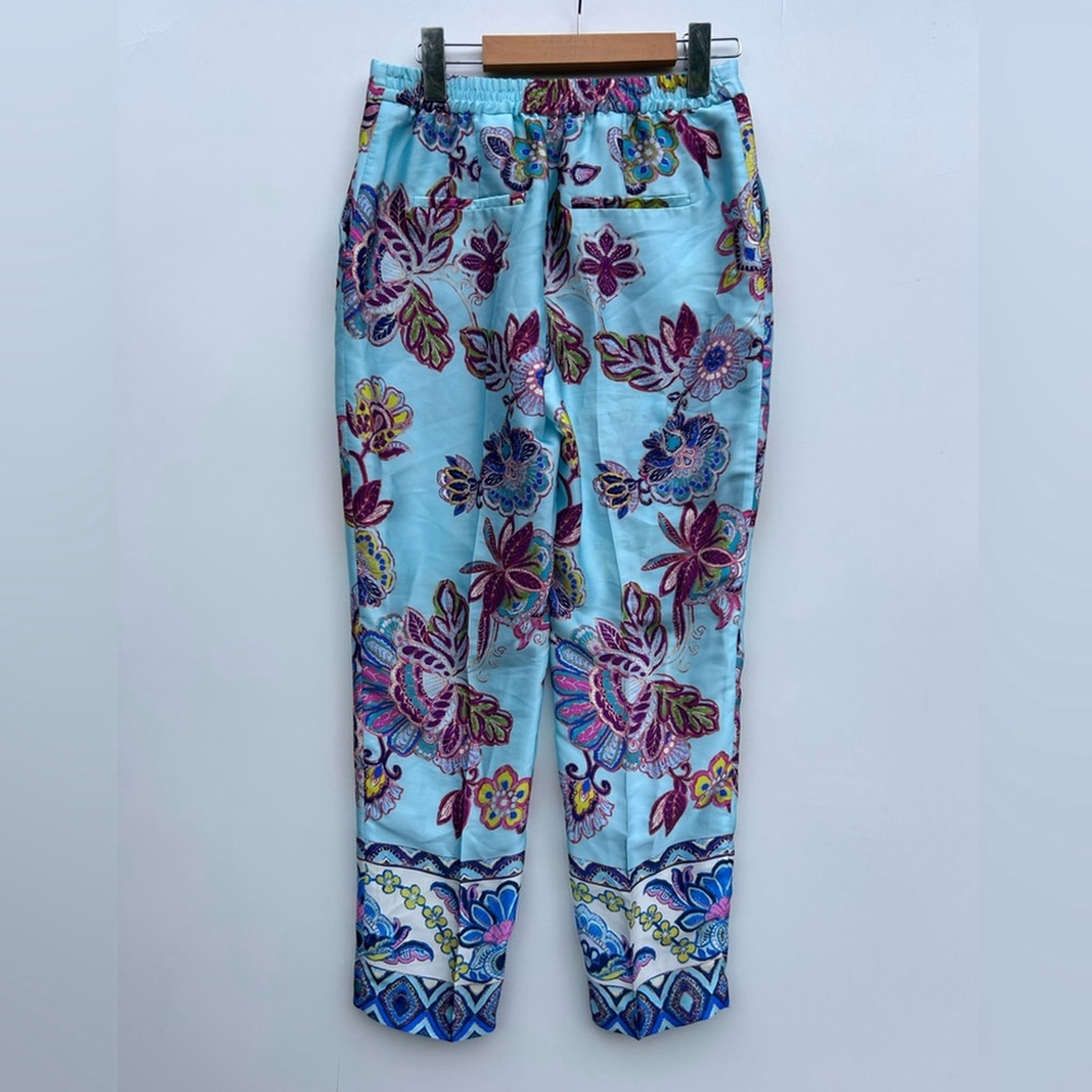ZARA Blue print cropped-leg trousers, Floral Print Women's Pants - Picture 5 of 9